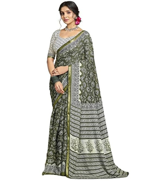 Siril Women'S Pure Cotton Saree | Printed Saree With Unstitched Blouse Piece